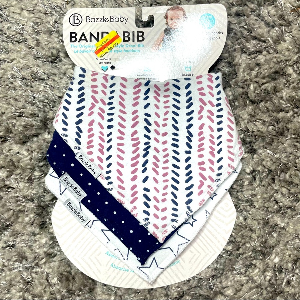 Bazzle Baby Bandana Bib Set - Pink, Navy, White